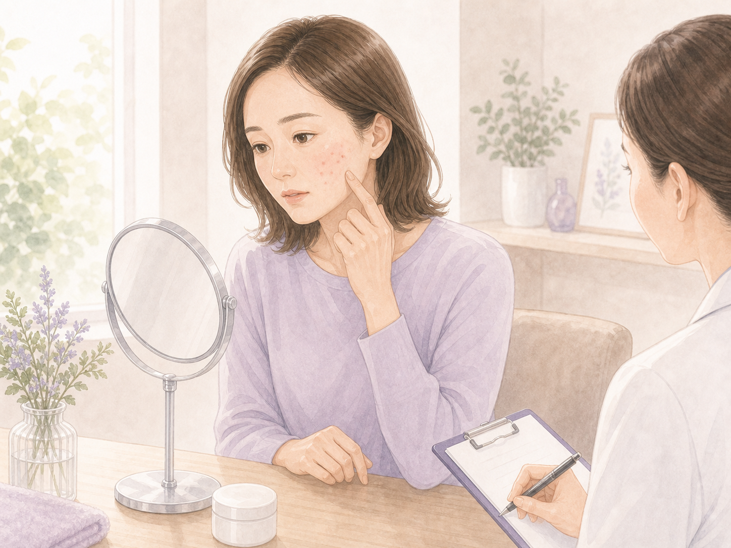 ニキビや赤みを確認する方のイメージ